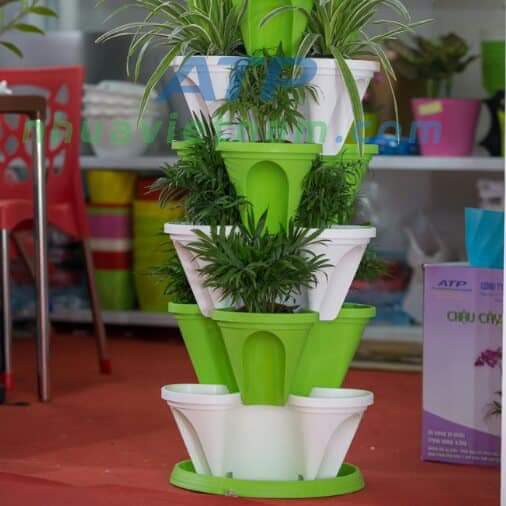 COMBO HOT Tháp trồng cây, chậu nhựa trồng cây 6 tầng