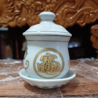 Hũ đưng muối gạo sứ trắng hình bông sen cao 9cm