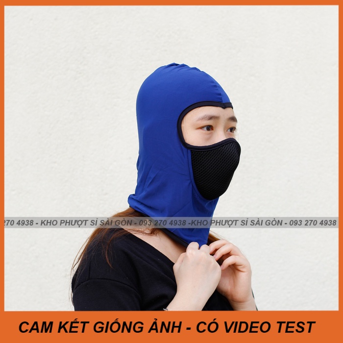 Kho Sỉ SG - Giá sỉ - Khăn mũ trùm đầu Ninja Ari màu xanh dương có lưới lọc bụi dùng đội fullface và mũ 3/4 - Khăn ninja