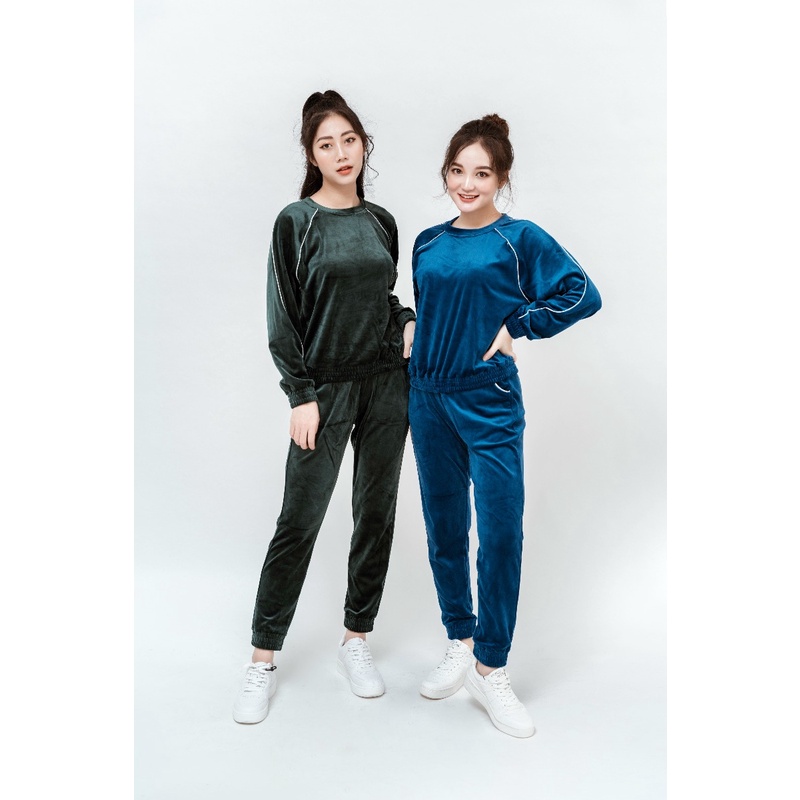 Bộ đồ mặc nhà Winny trơn cao cấp, Set đồ ngủ chất nhung mềm mịn, nhẹ nhàng, thoáng mát kiểu trơn phối viền