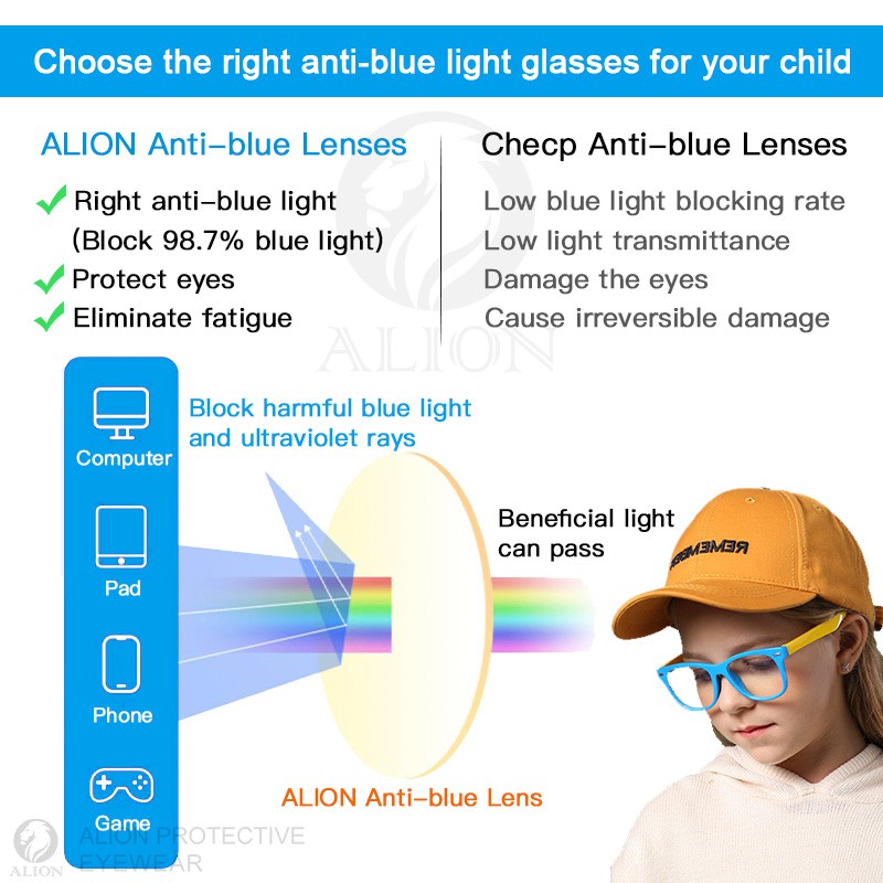 Kính mắt LUSEEN AG3202 chống tia bức xạ và ánh sáng xanh bảo vệ mắt dành cho trẻ em có hộp đựng