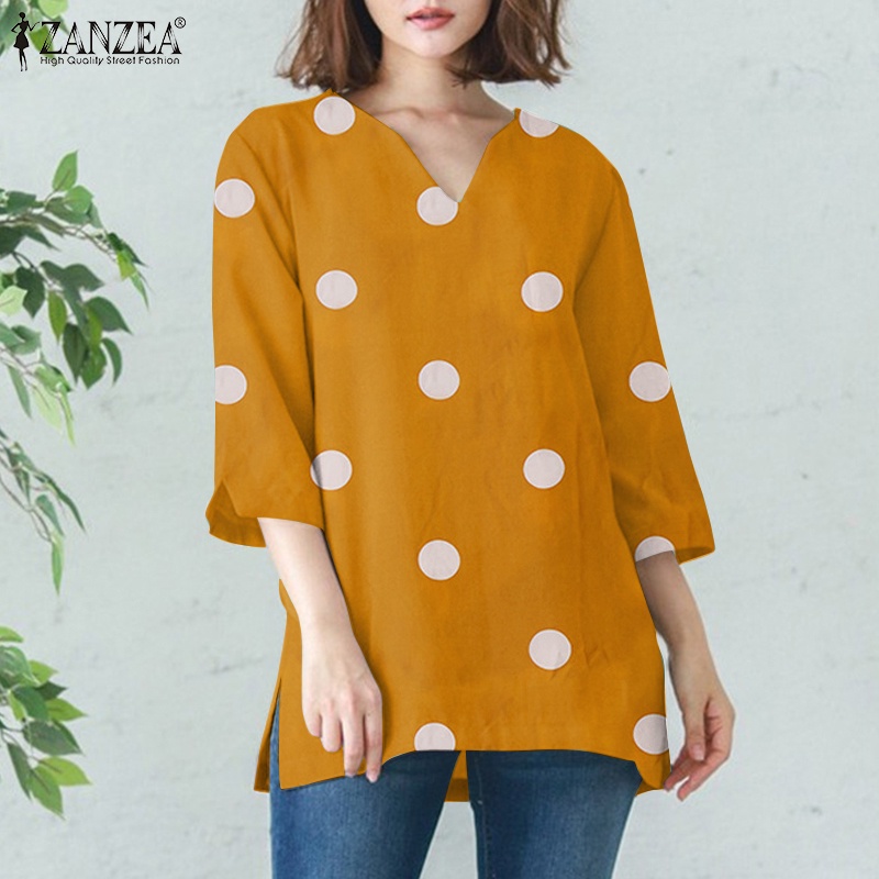 ZANZEA Áo Nữ Tay 3 / 4 Cổ Chữ V Họa Tiết Chấm Bi Thời Trang