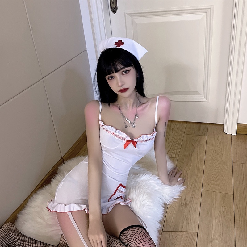 Cosplay nữ y tá hở eo sexy - váy đầm ngủ 2 dây hóa trang nàng bác sĩ kèm kẹp nịt tất | BigBuy360 - bigbuy360.vn