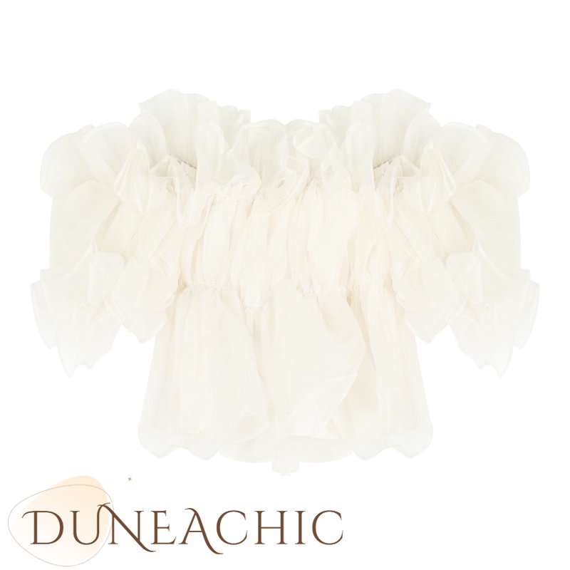 DUNEA Áo Kiểu Chiffon Tay Phồng Trễ Vai Phong Cách Quyến Rũ