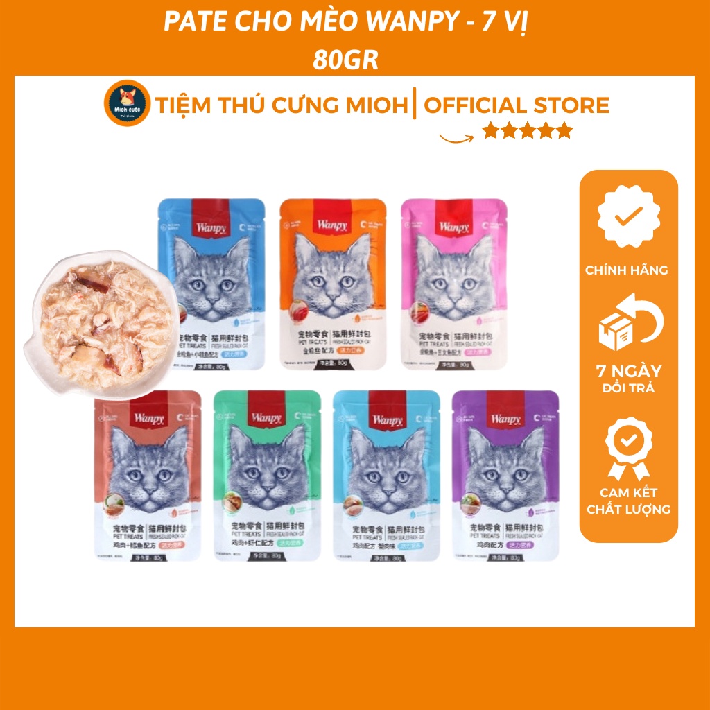 Pate Wanpy cho mèo ham ăn Gói 80gr - Bổ sung nước, dinh dưỡng cho mèo