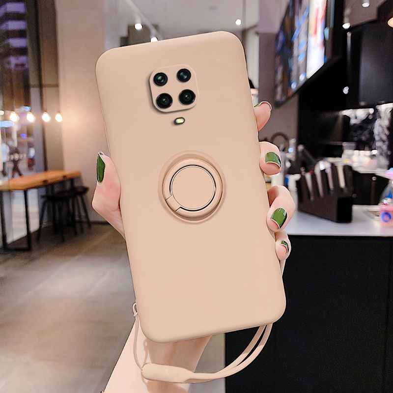 Ốp điện thoại silicon mềm có dây đeo và giá đỡ nhẫn cho Xiaomi Redmi Note 9s Note 9 P