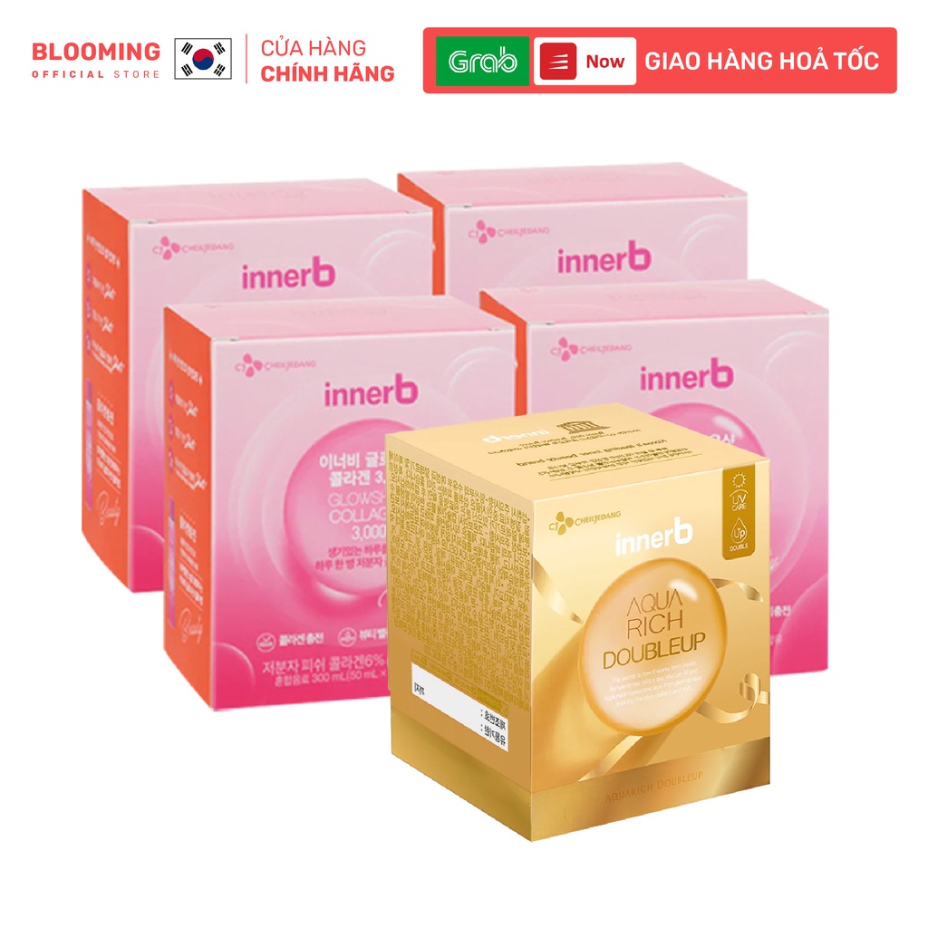 Combo giữ ẩm da sáng mịn InnerB Aqua Rich DoubleUp 70 viên &amp; 4 hộp Collagen InnerB Glowshot