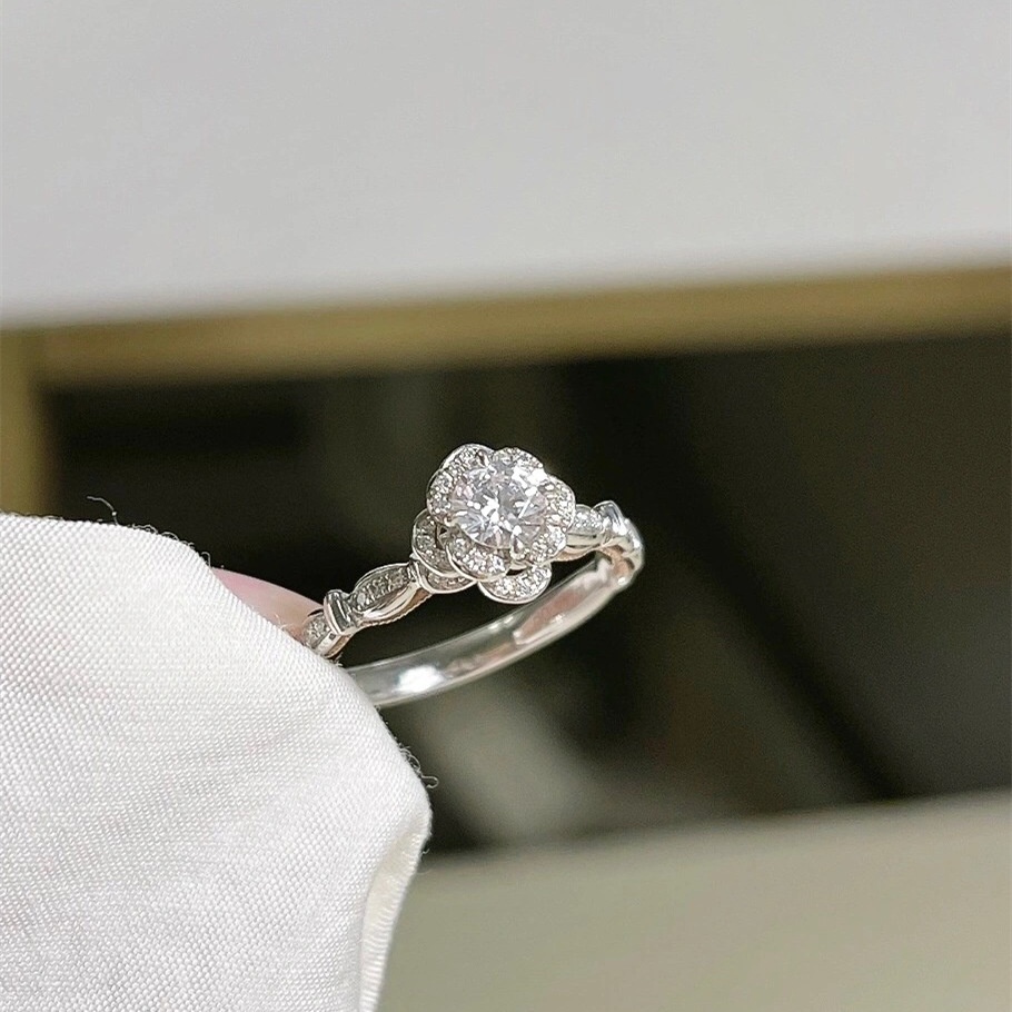 Nhẫn Hở Đính Đá zircon Hoa Hồng 5a Màu Vàng Sang Trọng Có Thể Điều Chỉnh Thời Trang Cá Tính Cho Nữ