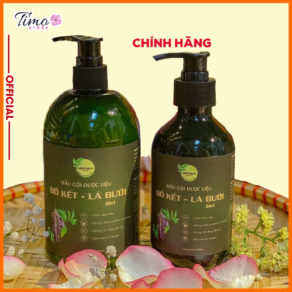 Dầu gội dược liệu bồ kết - lá bưởi GREENBON 2in1 ngăn rụng tóc, làm sạch và nuôi dưỡng da đầu khỏe mạnh | TM003