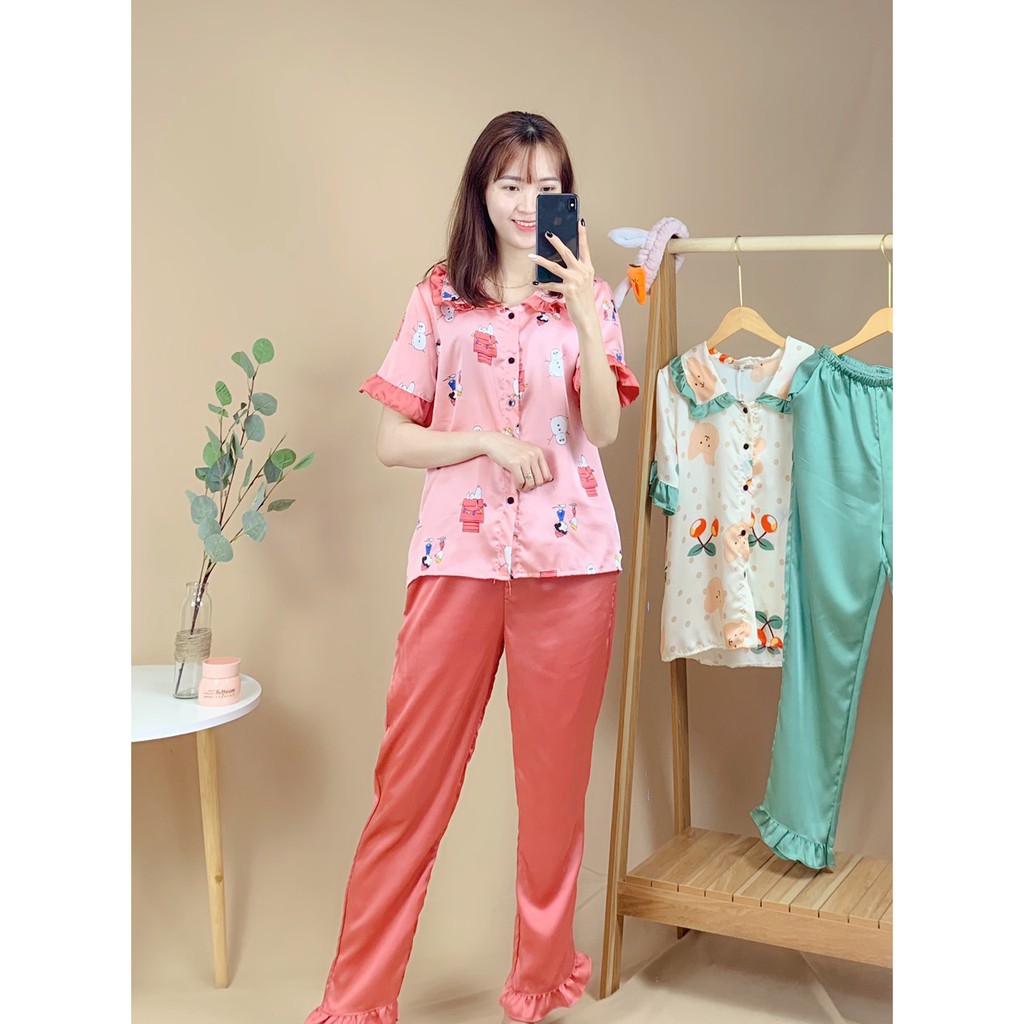Bộ lụa mặc nhà, Bộ ngủ pijama silive chất lụa cao cấp, nhẹ mát, kiểu dáng hàn quốc.