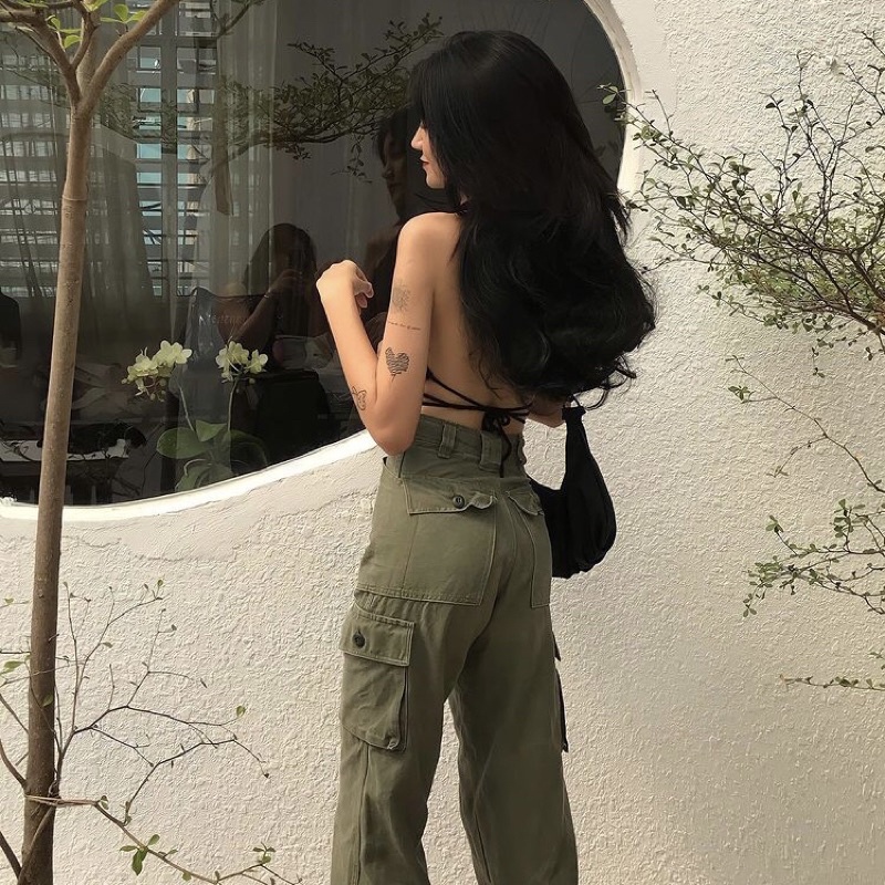 Áo len dáng bra đen dây thắt eo hàng handmade