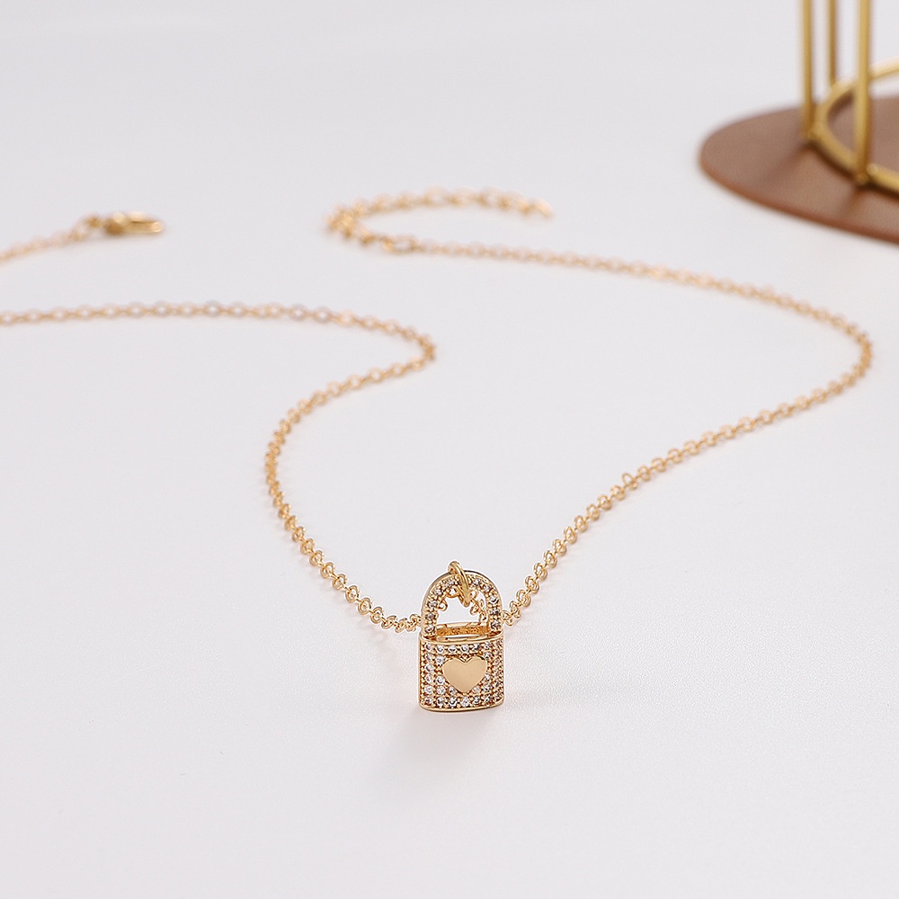 Vòng cổ Mặt Ổ Khóa Trái Tim Đính Đá zircon Thời Trang Cho Cặp Đôi