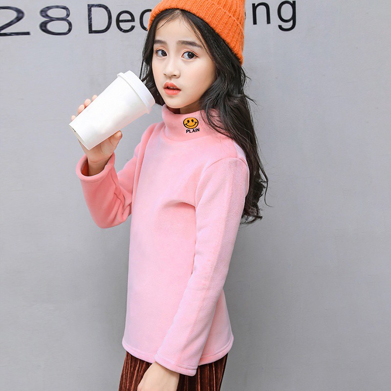 Áo Thun Cổ Lọ Tay Dài Màu Trơn Thời Trang Cho Bé