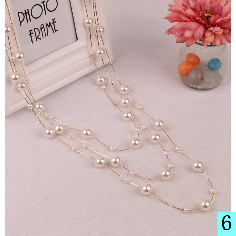 Dây Chuyền Dáng Dài Nhiều Lớp Đính Ngọc Trai Phong Cách Nhật Hàn Thời Trang