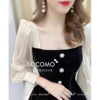 VÁY NHUNG ĐÍNH CÚC HOA 2 MÀU
