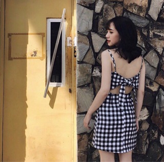 Đầm caro 2 dây