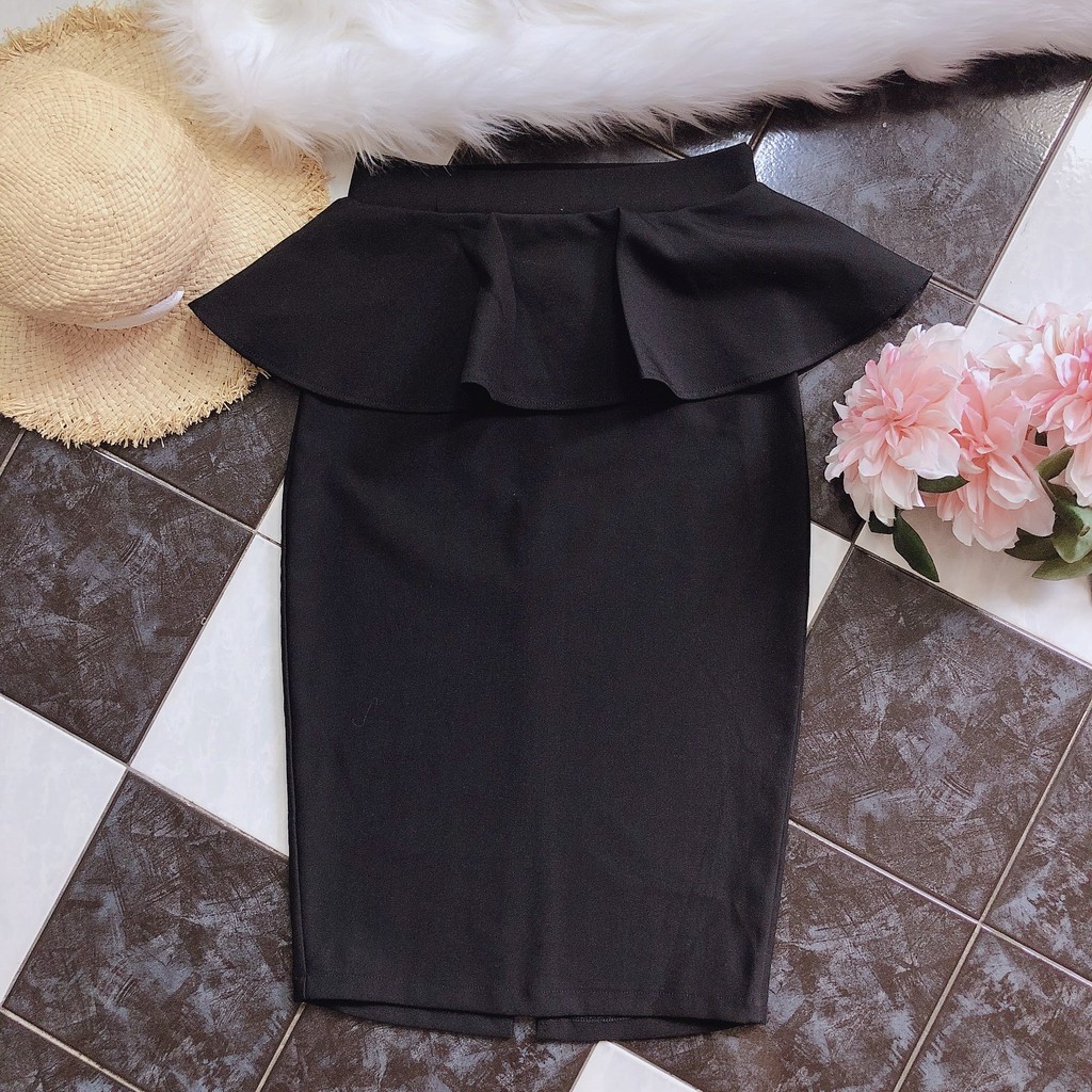 Chân váy công sở Chân váy peplum dài màu đen | BigBuy360 - bigbuy360.vn