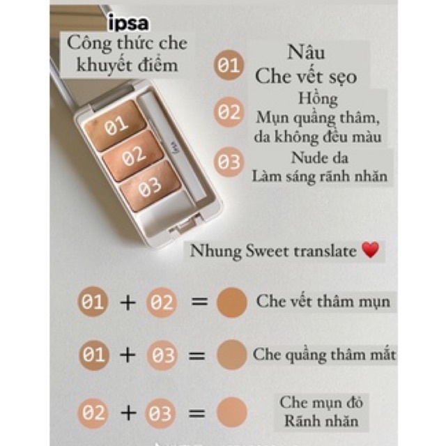 Bảng che khuyết điểm 3 ô che mụn thâm - vùng da không đều màu - khối sáng - làm nét lông mày