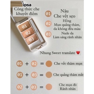  Bảng che khuyết điểm 3 ô che mụn thâm - vùng da không đều màu - khối sáng - làm nét lông mày 