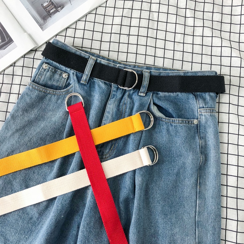 Thắt lưng bằng vải canvas màu trơn phối khóa đôi phong cách Hàn Quốc thiết kế thời trang cho nam 2021