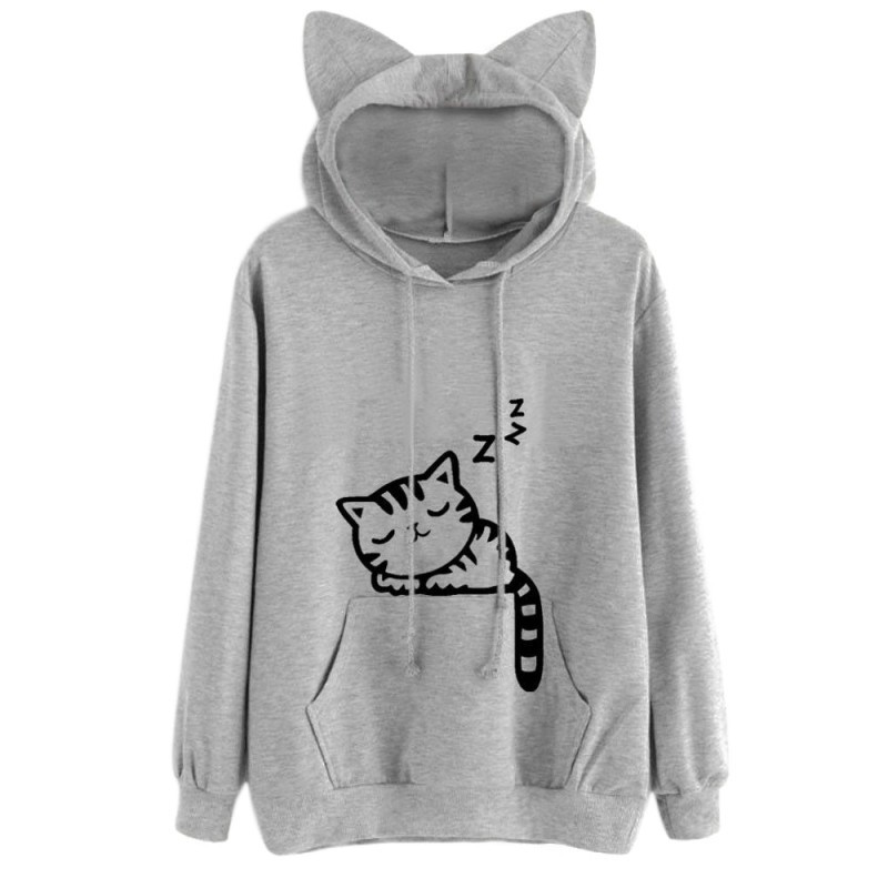 Áo hoodie tai mèo in hình mèo dễ thương