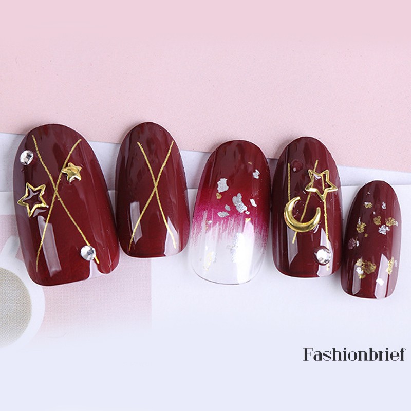 [Hàng mới về] Set 24 móng tay giả có họa tiết và đính hạt trang trí móng tay sáng tạo