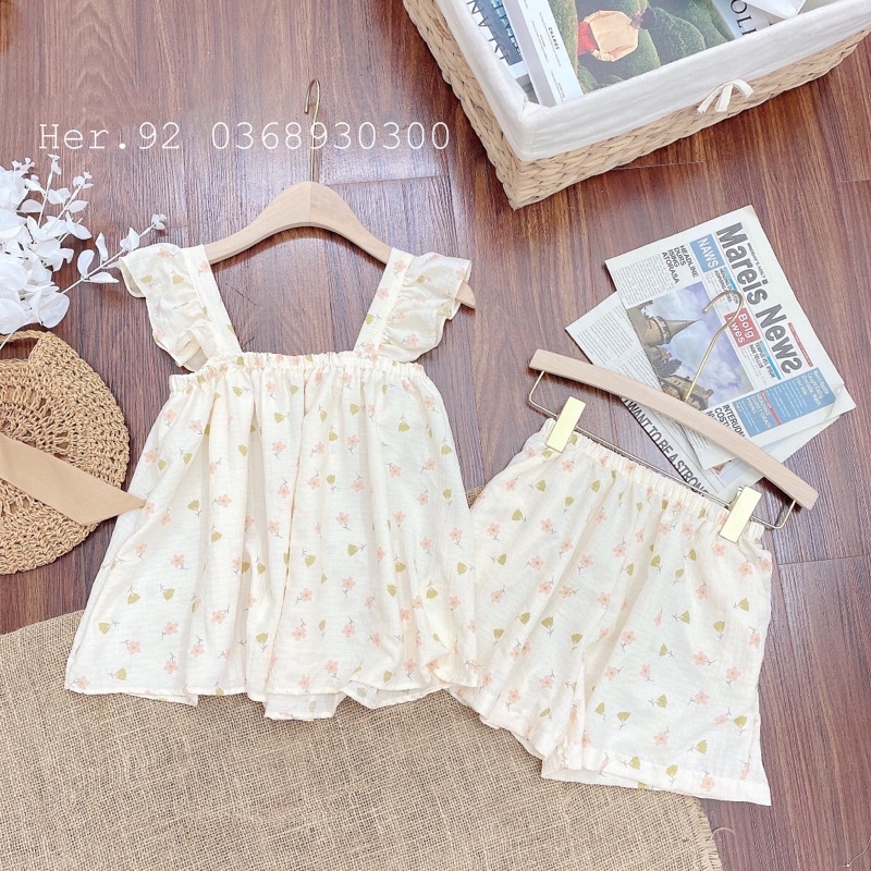 Đồ ngủ mặc nhà cánh tiên chất đũi hoạ tiết dễ thương siêu mát mùa hè