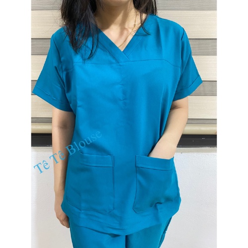 Bộ Scrubs Bác Sĩ, Blouse cổ tim nhiều màu, đồng phục điều dưỡng, spa, thẩm mỹ viện, dược sĩ hàng cao cấp {Ảnh Tự Chụp}