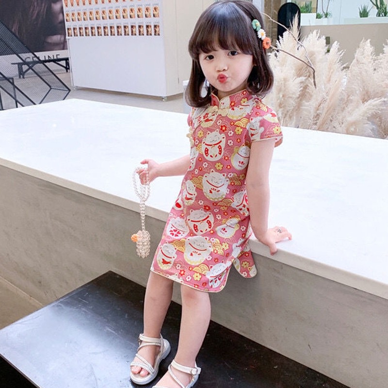 Đầm Sườn Xám Họa Tiết Sọc Caro Phong Cách Hàn Quốc Thời Trang Mùa Hè Cho Bé Gái