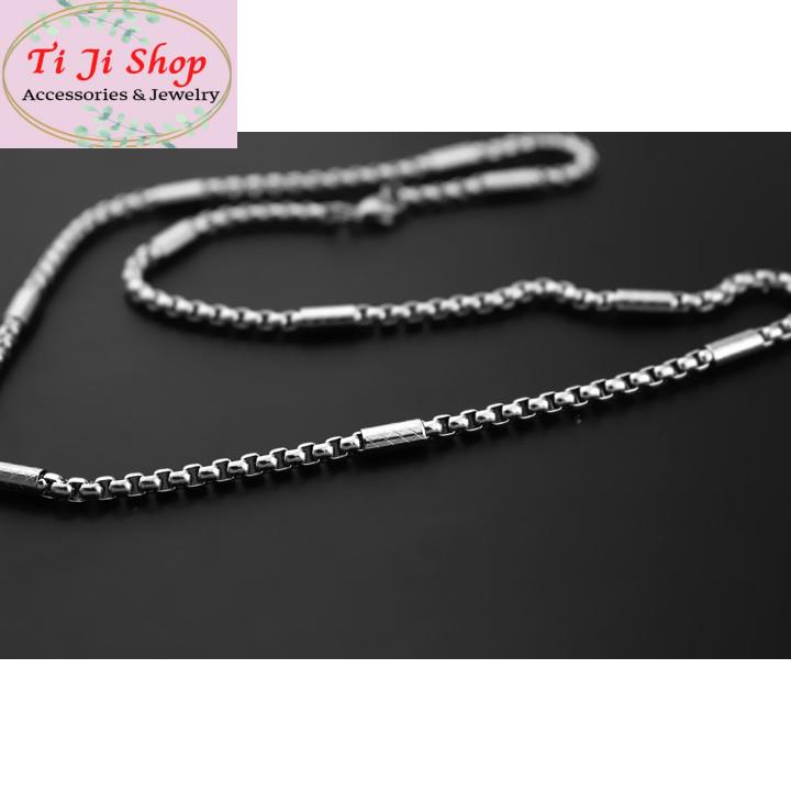 Dây chuyền inox kiểu bông dừa 4 ly bọc khoanh cách điệu chạm sọc xéo đang vuông siêu đẹp, không đen, không gỉ