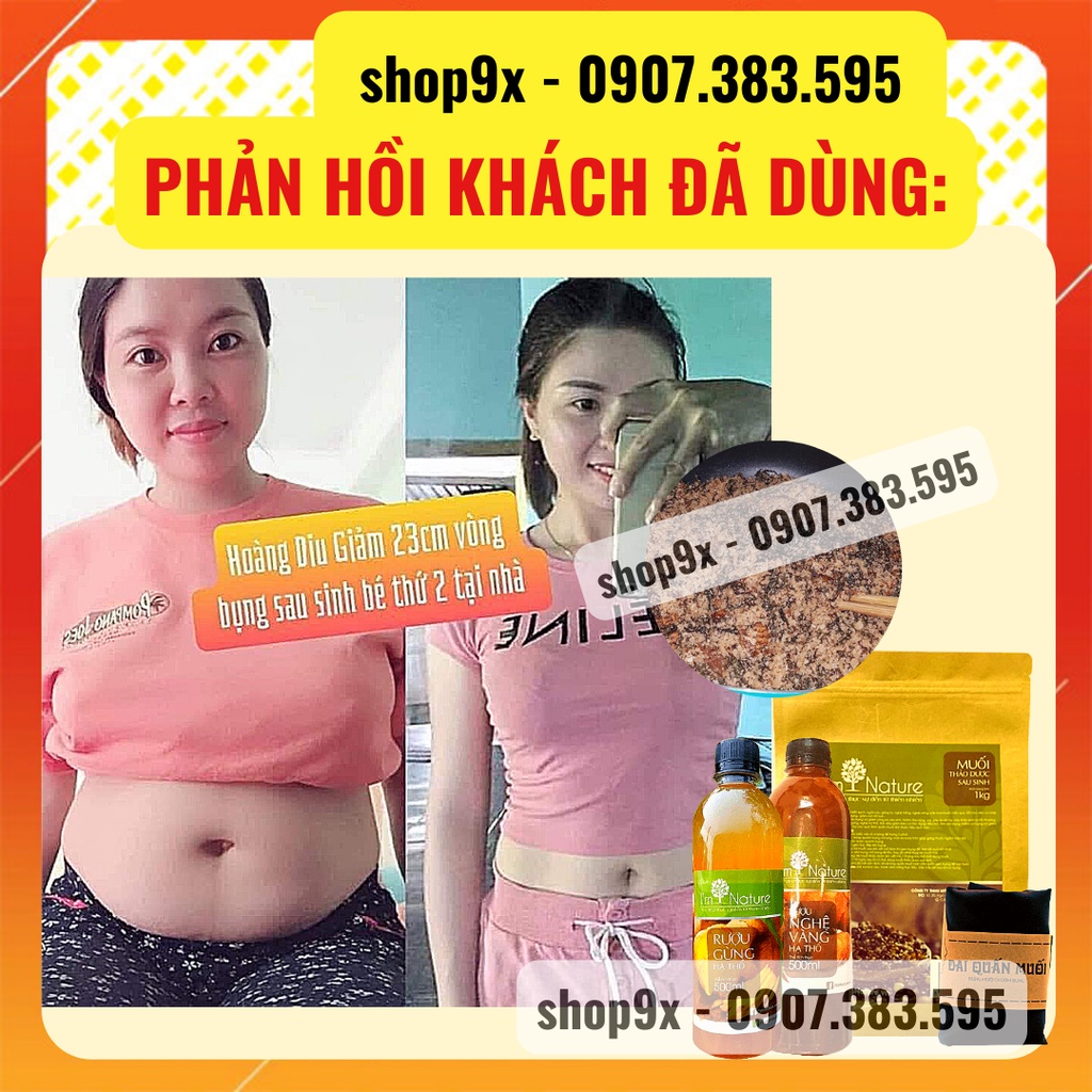 Combo Sau Sinh: Muối Thảo Dược + Rượu Gừng & Nghệ Hạ Thổ 3 Năm + Tặng Đai Quấn Cho Mẹ Sau Sinh I'm Nature