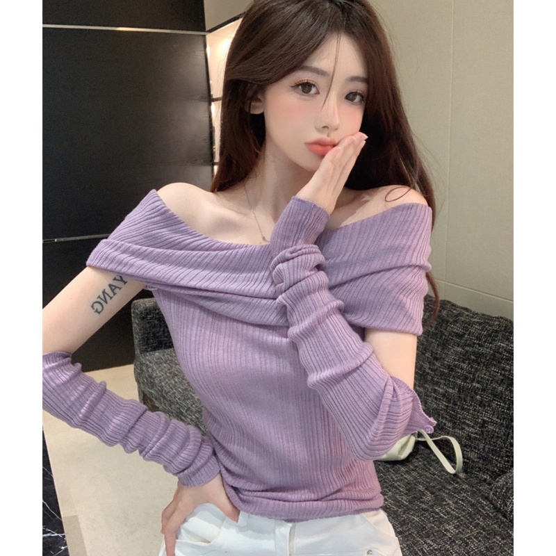 Áo Kiểu Tay Dài Trễ Vai Thời Trang Quyến Rũ Cho Nữ