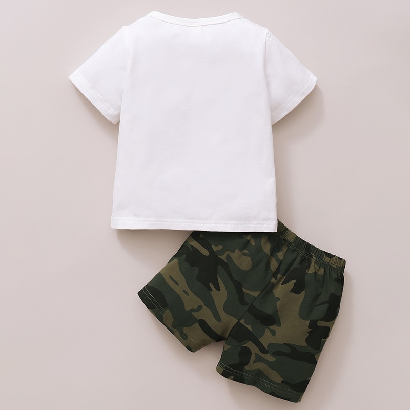 Mikrdoo Newborn Baby Boy Clothes Set Dinosaur Print Short Sleeve T-shirt Top + Camouflage Shorts Summer 2PCS Outfit