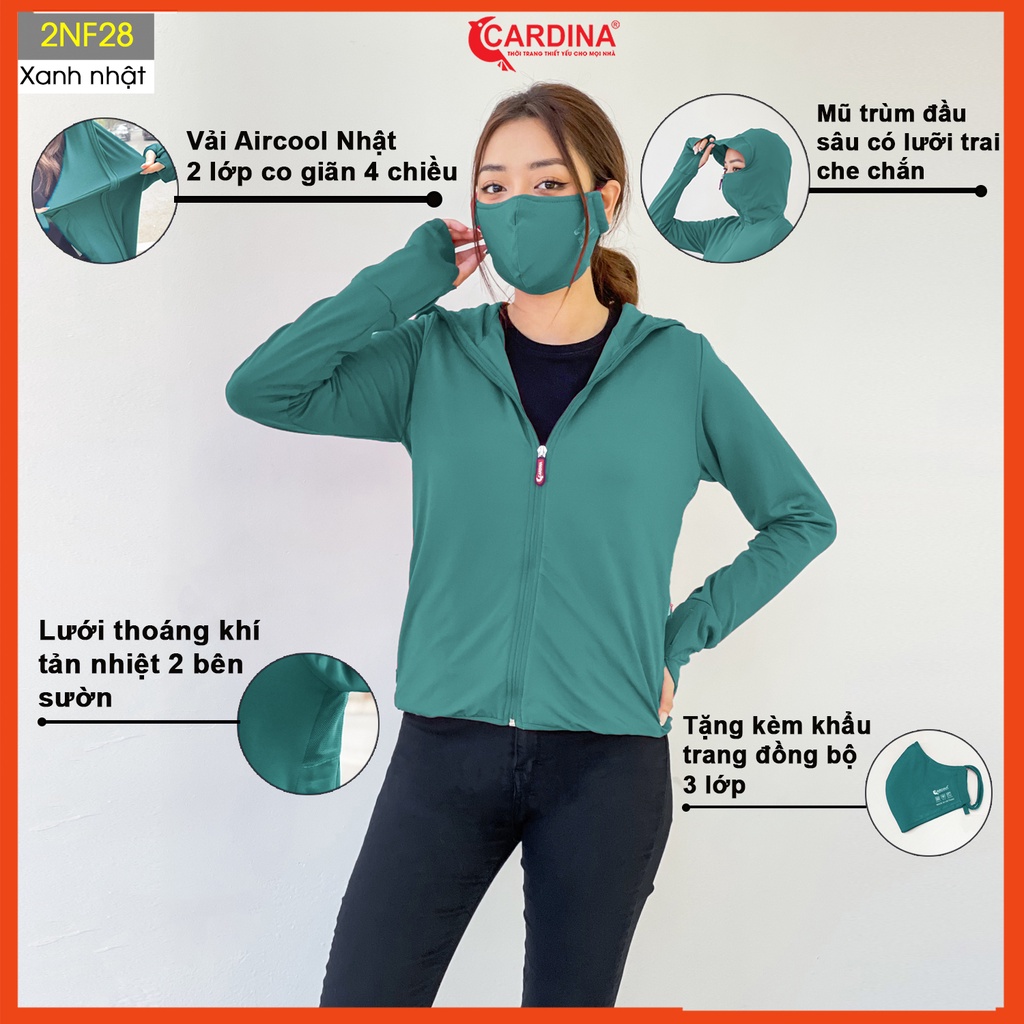 Áo chống nắng nữ CARDINA 2 lớp chất thun lạnh cao cấp chống tia UV thiết kế lưới tản nhiệt 2NF2