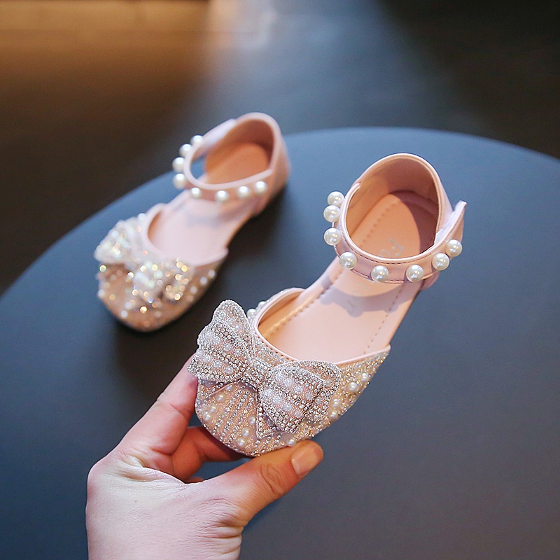 Giày Công Chúa Đế Bằng Chống Trượt Đính Đá Và Nơ Dành Cho Bé Gái 2-16 Tuổi