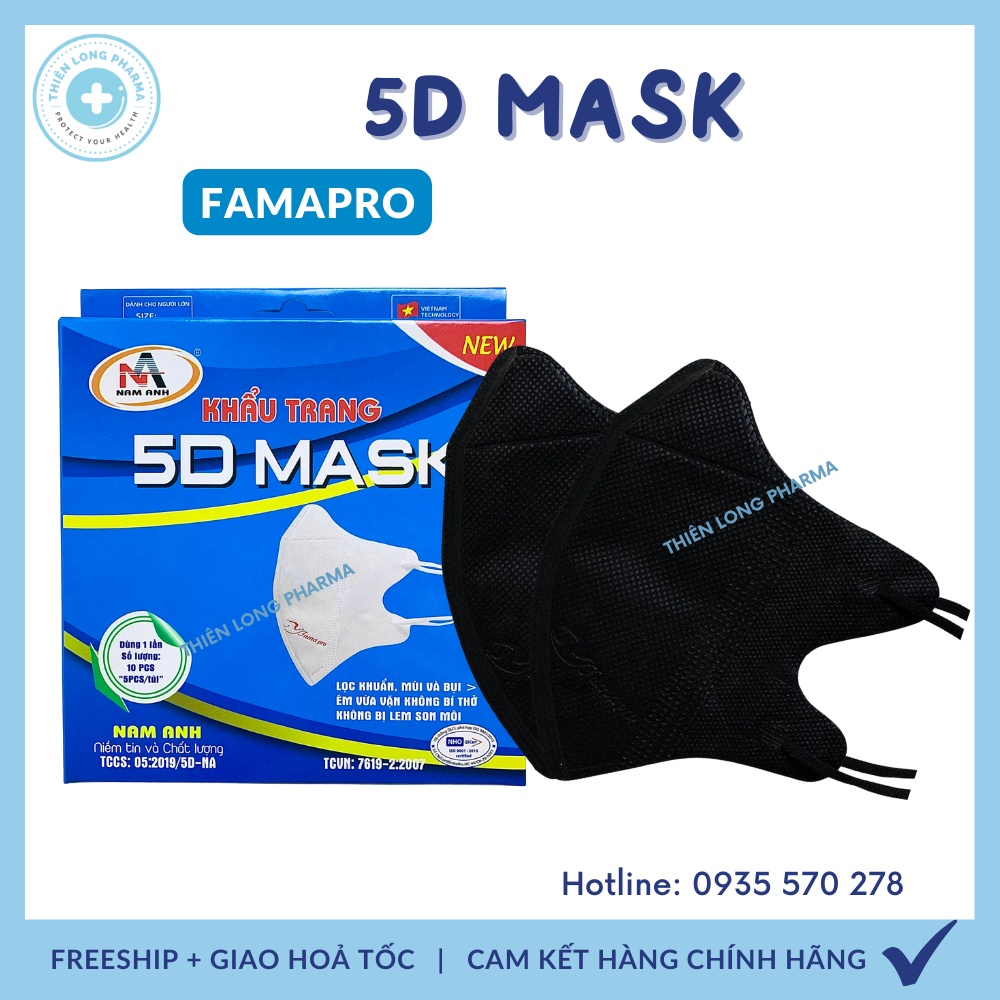 Khẩu trang 5D mask FAMAPRO quai thun khẩu trang y tế kháng khuẩn dày 3 lớp vải không dệt