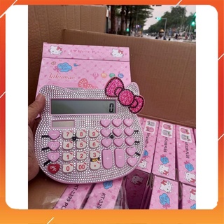 XẢ Máy tính cầm tay mèo Hello Kitty đính đá dễ thương dùng năng lượng mặt trời HN