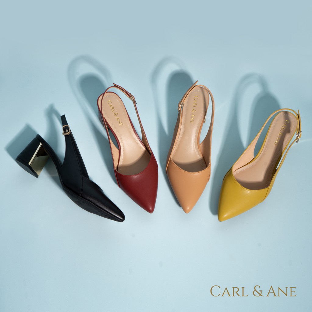 Carl & Ane - Giày Slingback Mũi Nhọn Gót Vuông Cao 7cm màu vàng - CL001