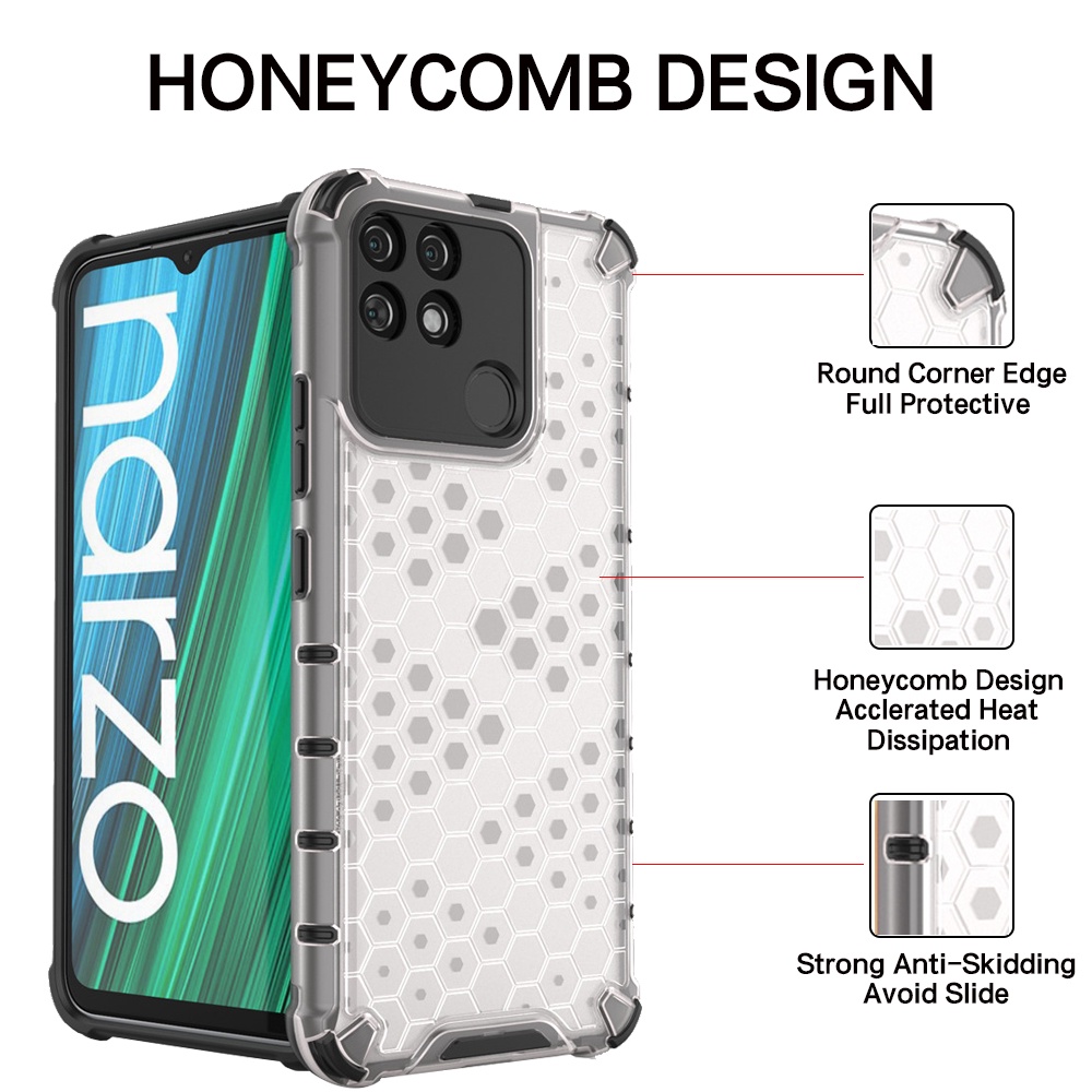 Ốp Điện Thoại Nhựa Cứng Trong Suốt Chống Sốc Họa Tiết Tổ Ong Cho Realme Narzo 50 50A 50i 30 20 Pro Prime