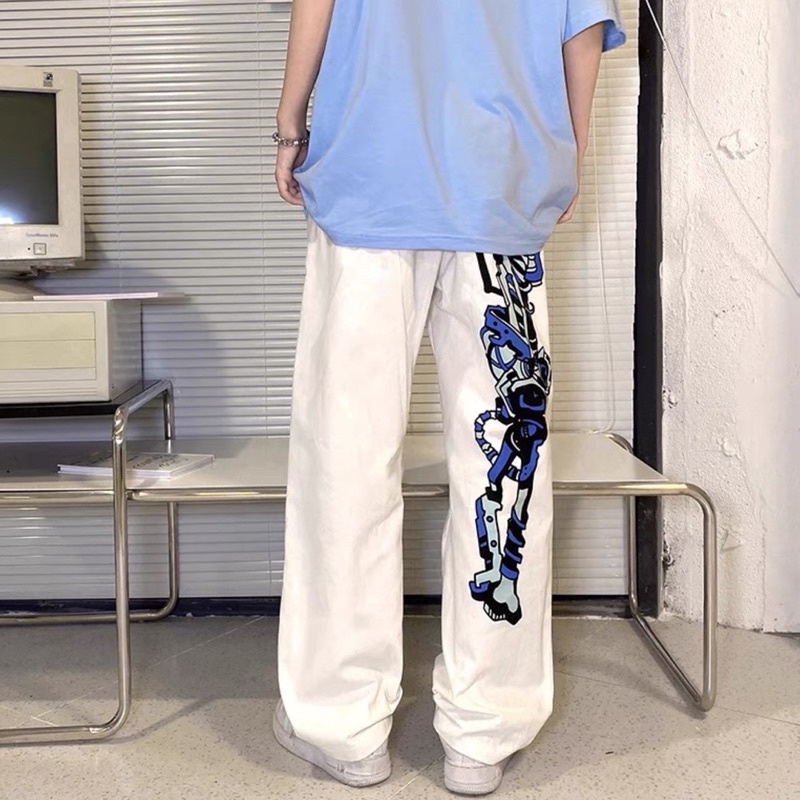 Quần dài trắng unisex hoạ tiết