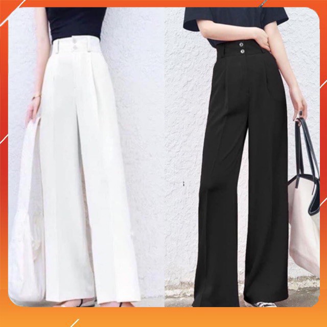 Quần ống rộng dáng suông siêu dài - cạp cao 7m - thiết kế 2 khuy siêu hot