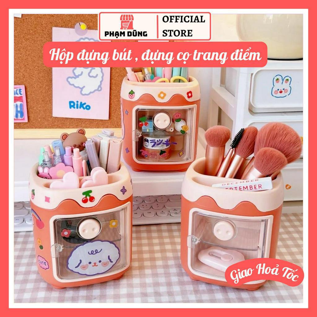 Hộp đựng bút 2 ngăn , hộp đựng đồ trang điểm dễ thương , ống đựng bút hình mũi heo 2 ngăn
