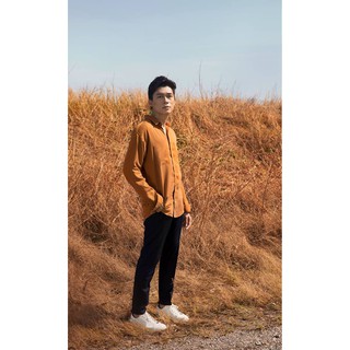 Áo sơ mi nam màu cam đất - Form rộng suông chất