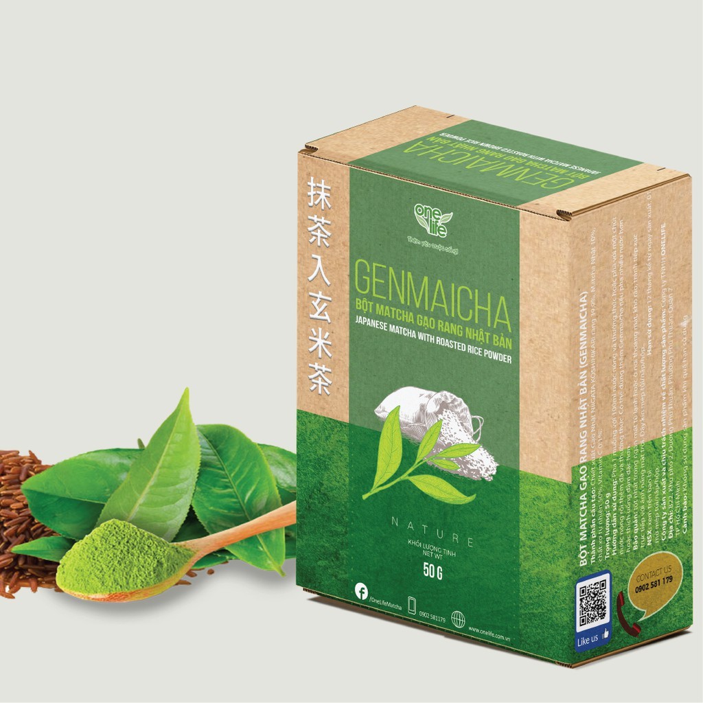 Hộp 50gr Bột Matcha Gạo Rang Genmaicha ONELIFE nguyên chất, giảm cân, không đường