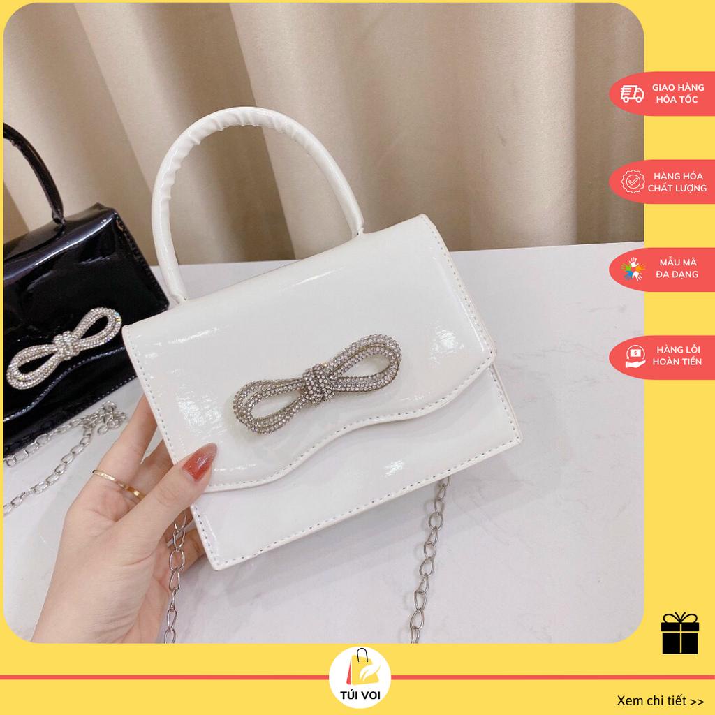 Túi xách da bóng đính nơ cầm tay đeo chéo phong cách tiểu thư sang chảnh TV23