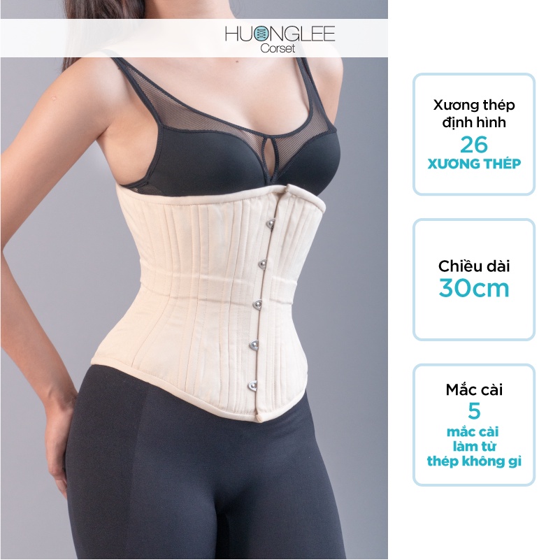 [HUONGLEE Corset] Đai Gen Nịt Bụng Corset Muse 26 Xương Kép Chất Liệu Satin Định Hình Hỗ Trợ Giảm Eo Giảm Mỡ Bụng