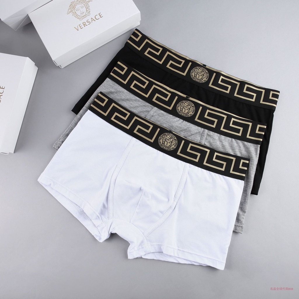 Versace Nam Võ Sĩ Quần Lót Cotton Thoáng Khí Boxer Quần Lót Chắc Chắn Thoải Mái Seluar Dalam Lelaki