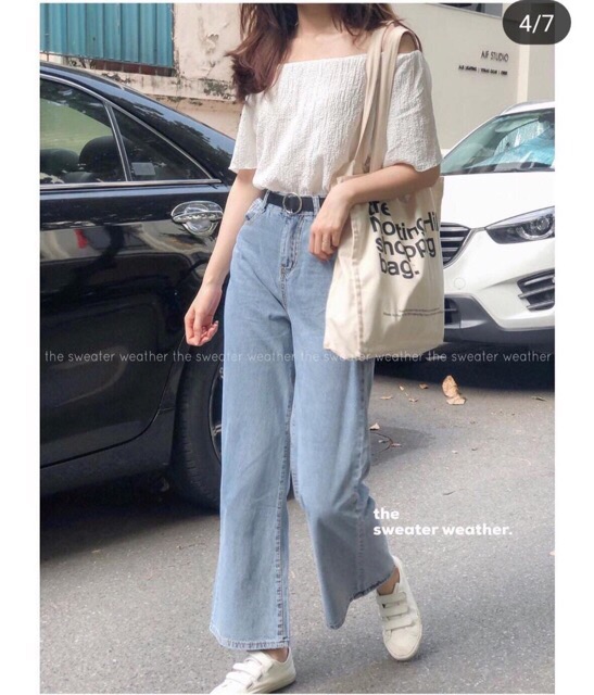 Quấn baggy jeans boyfriend cuốn lai ống loe nhẹ form rộng kèm ảnh thật Yes