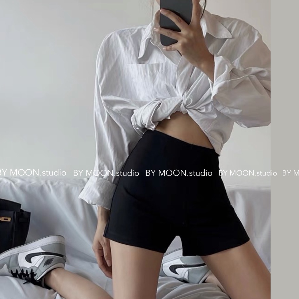 Quần legging đùi quần short biker gân tăm dáng ngắn nữ cạp cao co giãn 4 chiều  gen bụng  eo thon tôn dáng BY MOON Q001