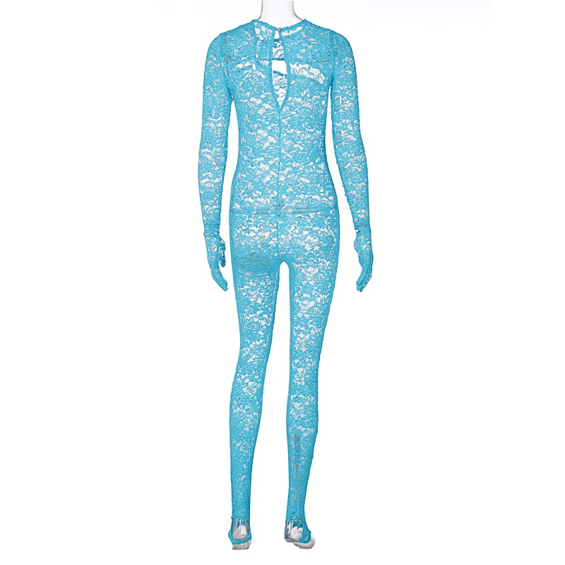 Áo liền quần Tay Dài Phối Ren Hoa Thiết Kế Quyến Rũ